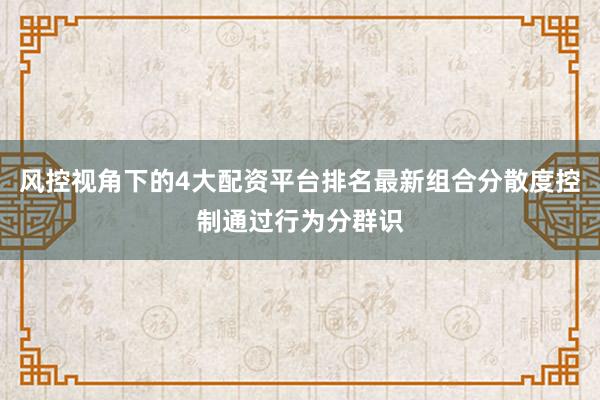 风控视角下的4大配资平台排名最新组合分散度控制通过行为分群识