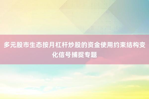 多元股市生态按月杠杆炒股的资金使用约束结构变化信号捕捉专题