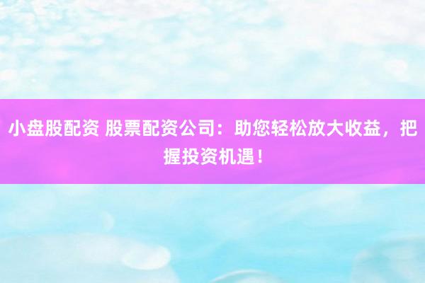 小盘股配资 股票配资公司：助您轻松放大收益，把握投资机遇！